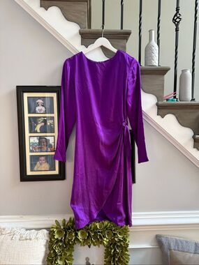 Gigi by Gillian Vintage 100% Purple Silk Faux Wrap Dress sz 4 EUC